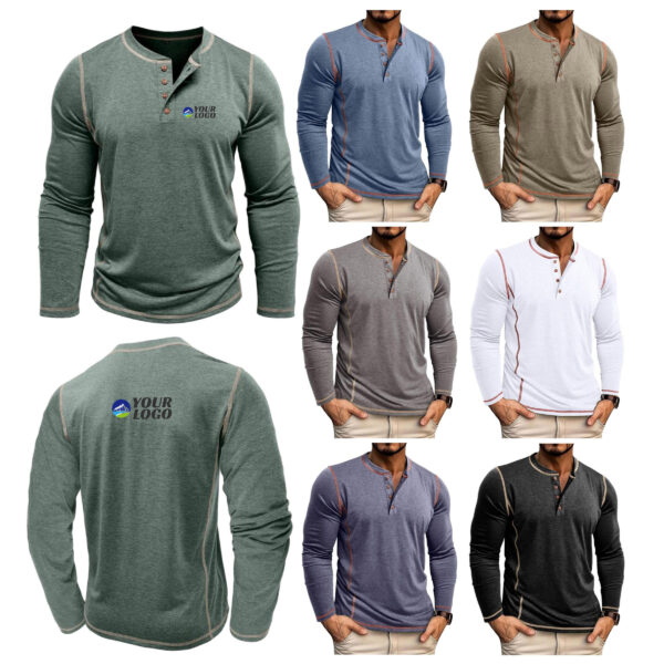 ZPA010 Men's Long-Sleeve Henley Shirt – Quick-Dry & Lightweight