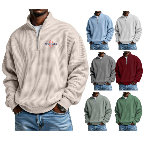 ZPA017 Men's Quarter-Zip Waffle-Knit Pullover Sweatshirt – Casual & Cozy