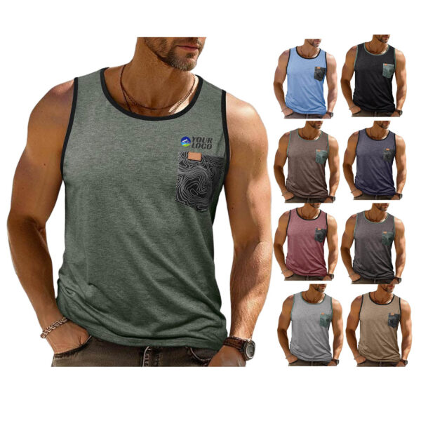 ZPA020 Men's Heathered Sleeveless Tank Top with Printed Pocket