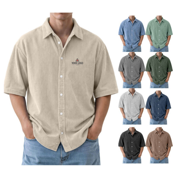 ZPA031 Summer Men's Vintage Corduroy Short-Sleeve Shirt