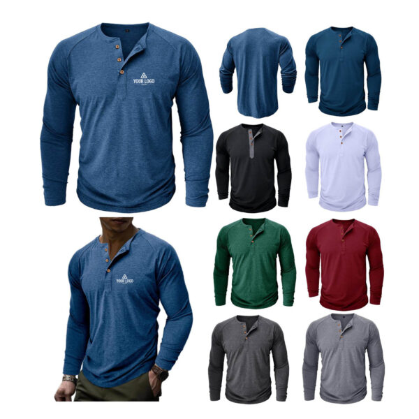 ZPA041 Men's Long Sleeve Henley Shirt, 65% Cotton 35% Polyester