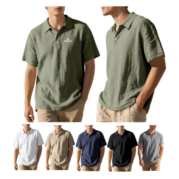 ZPA044 Men's Relaxed Fit Linen Blend Polo Shirt