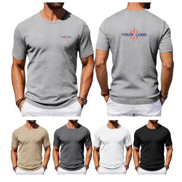 ZPA046 Men's Jacquard Texture Tee: Breathable Polyester, Relaxed Summer Fit.