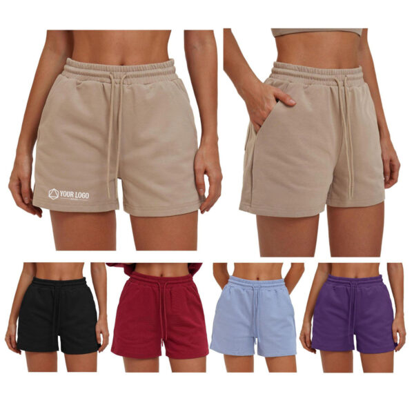 ZPA059 Women's 100% Cotton Elastic Waist Casual Sweat Shorts