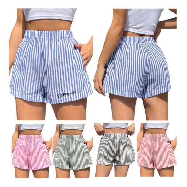 ZPA061 Women's Striped Shorts, Casual Mid Waist Wide Leg Loose Fit, Summer Pants Office Commute Outfit
