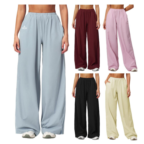 ZPA064 Women's Wide Leg Pants, High Waisted Quick Dry Workout Yoga Leggings with Pockets for Running Hiking