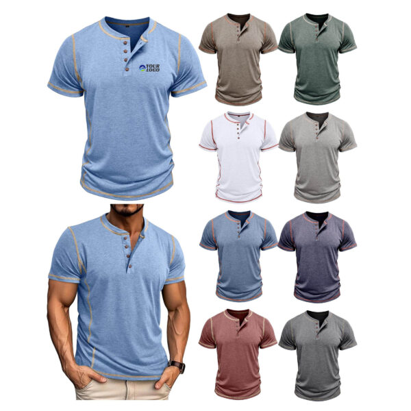 ZPA038 Men's Cotton-Poly Blend Short Sleeve Henley T-Shirt